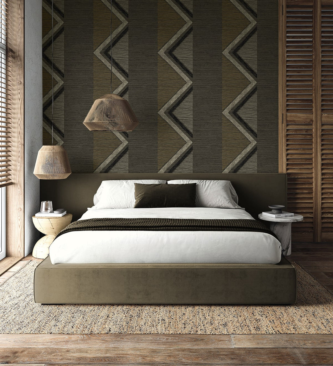 Beswick Chevron Roasted Coffee TH91506 by Seabrook Designs Designer Wallpaper