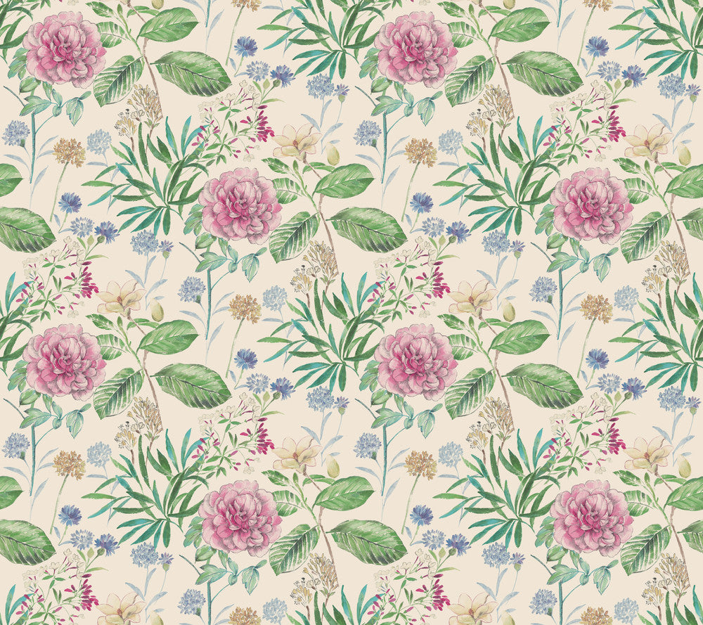 Midsummer Floral Pink Wallpaper by York Wallcoverings Handpainted Traditionals Covers about 60.8 square feet 27-in by 27-ft long roll Prepasted 24 - Fabric Carolina -