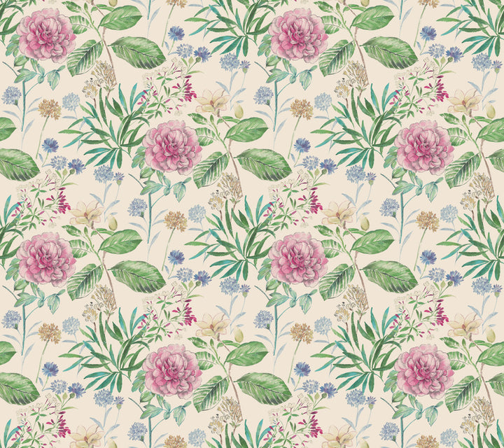 Midsummer Floral Pink Wallpaper by York Wallcoverings Handpainted Traditionals Covers about 60.8 square feet 27-in by 27-ft long roll Prepasted 24 - Fabric Carolina -