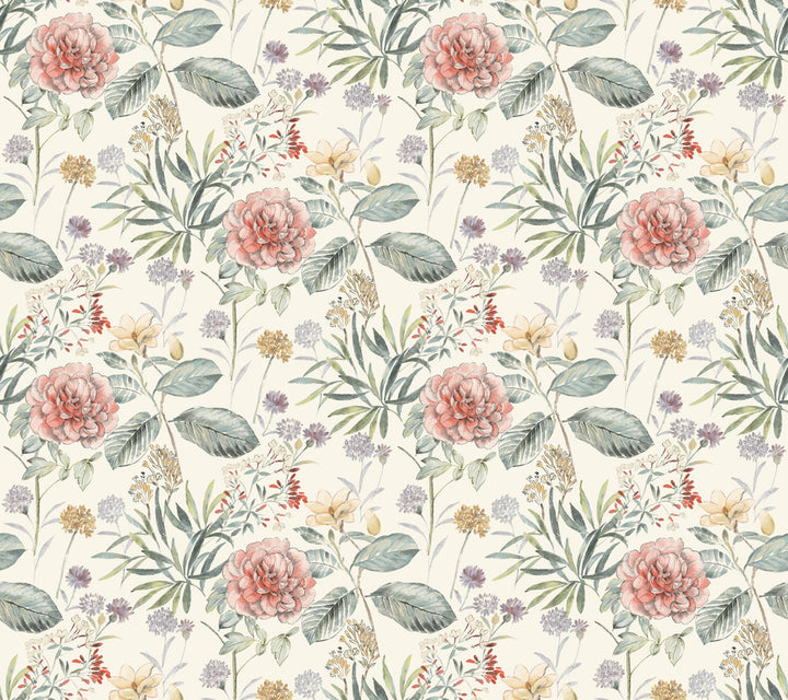 Midsummer Floral Coral Wallpaper by York Wallcoverings Earthy Tones Covers about 60.8 square feet 27-in by 27-ft long roll Prepasted 24 - Fabric Carolina -