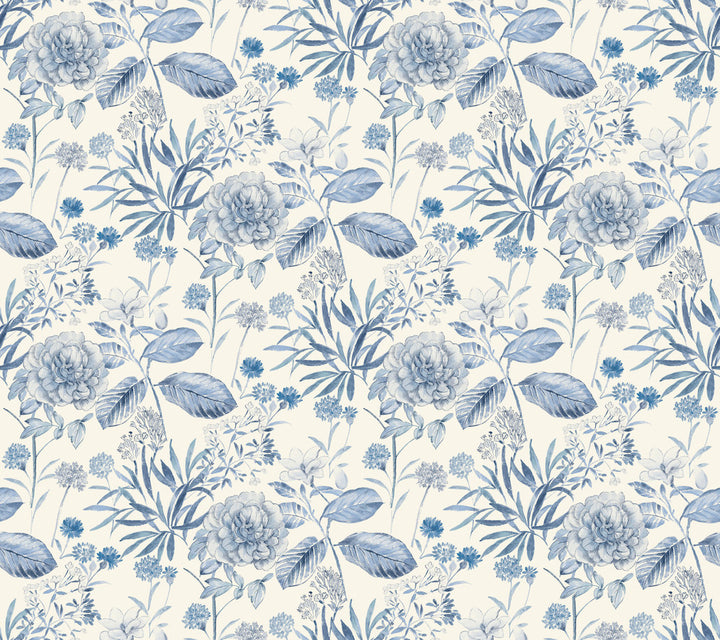 Midsummer Floral Blue Wallpaper by Inspired by Color Blues II Covers about 60.8 square feet 27-in by 27-ft long roll Prepasted 24 - Fabric Carolina -