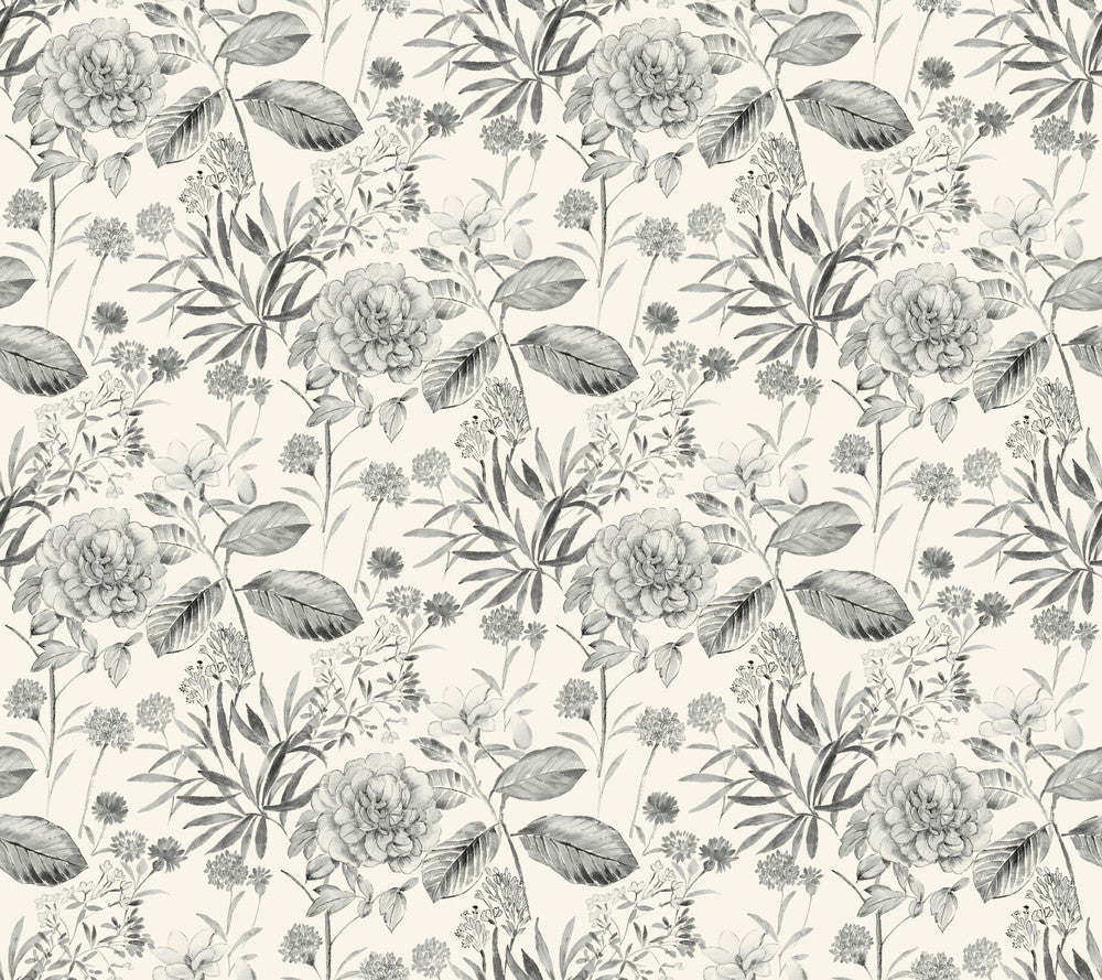 Midsummer Floral Grey Wallpaper by York Wallcoverings Handpainted Traditionals Covers about 60.8 square feet 27-in by 27-ft long roll Prepasted 24 - Fabric Carolina -