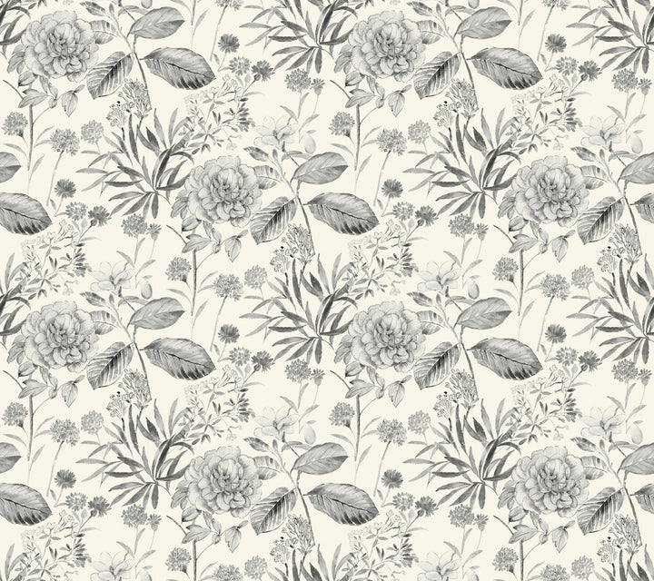 Midsummer Floral Grey Wallpaper by York Wallcoverings Handpainted Traditionals Covers about 60.8 square feet 27-in by 27-ft long roll Prepasted 24 - Fabric Carolina -