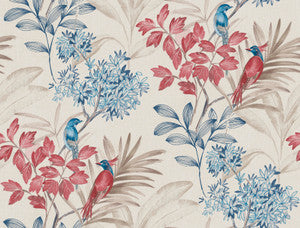 Handpainted Songbird Red & Blue Wallpaper by York Wallcoverings