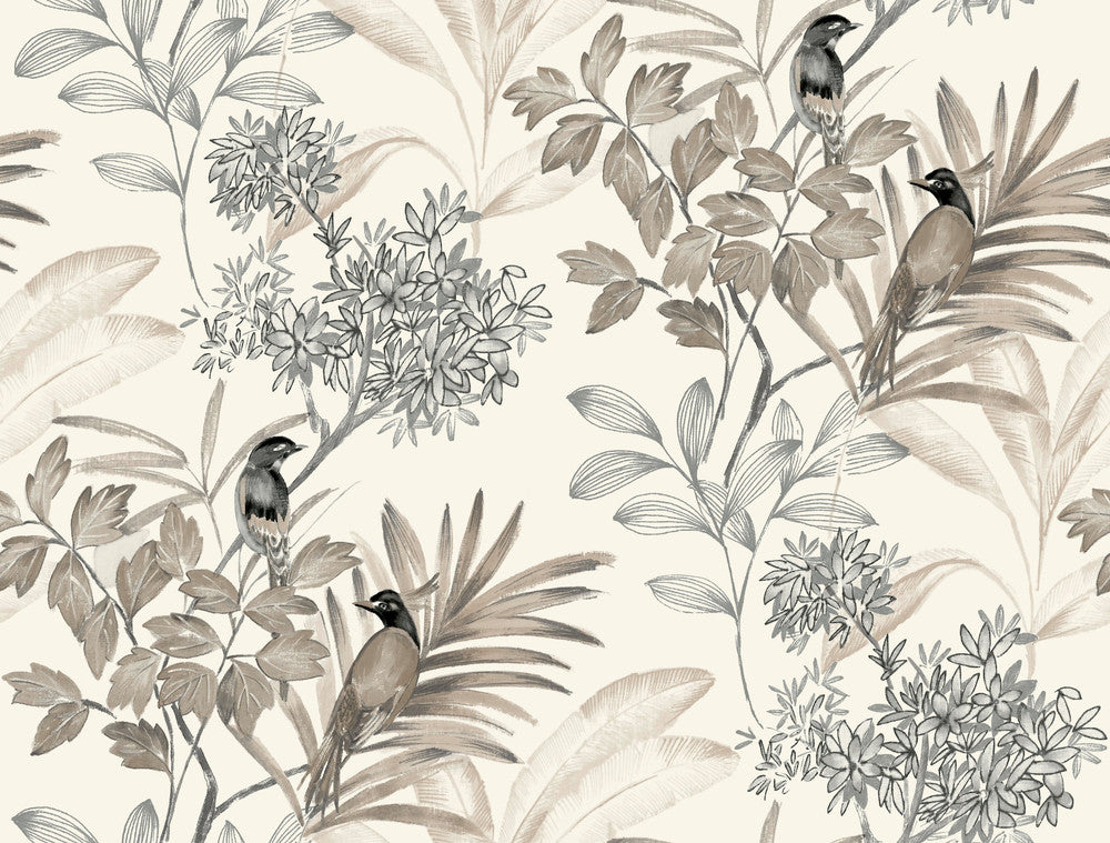 Handpainted Songbird Grey Wallpaper by York Wallcoverings Handpainted Traditionals Covers about 60.8 square feet 27-in by 27-ft long roll Prepasted 20.5 - Fabric Carolina -