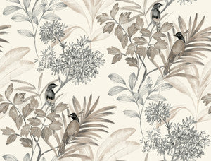 Handpainted Songbird Grey Wallpaper by York Wallcoverings