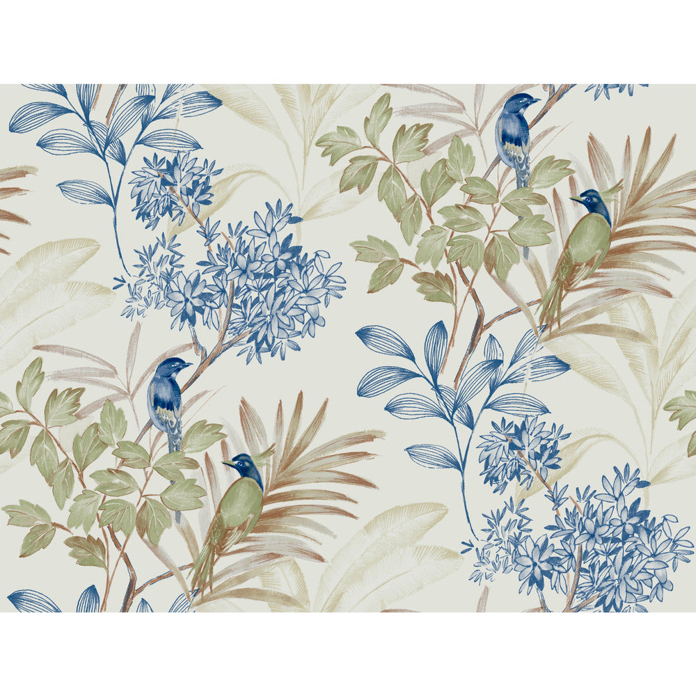 Handpainted Songbird Green & Blue Wallpaper by Inspired by Color Blues II Covers about 60.8 square feet 27-in by 27-ft long roll Prepasted 20.5 - Fabric Carolina -