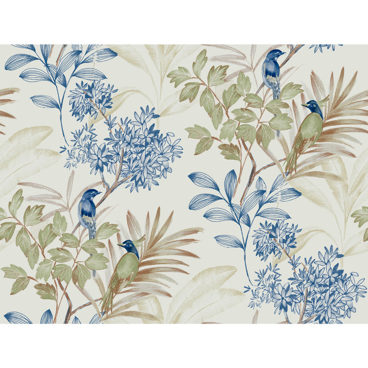 Handpainted Songbird Green & Blue Wallpaper by Inspired by Color Blues II Covers about 60.8 square feet 27-in by 27-ft long roll Prepasted 20.5 - Fabric Carolina -