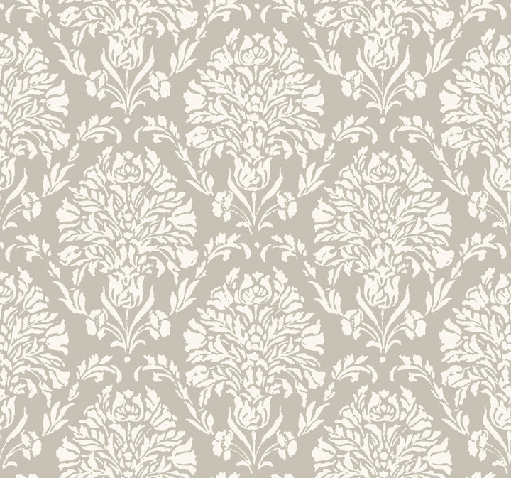 Block Print Damask Grey Wallpaper by York Wallcoverings Handpainted Traditionals Covers about 60.8 square feet 27-in by 27-ft long roll Prepasted 25.25 - Fabric Carolina -