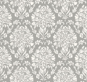 Block Print Damask Dark Grey Wallpaper by York Wallcoverings