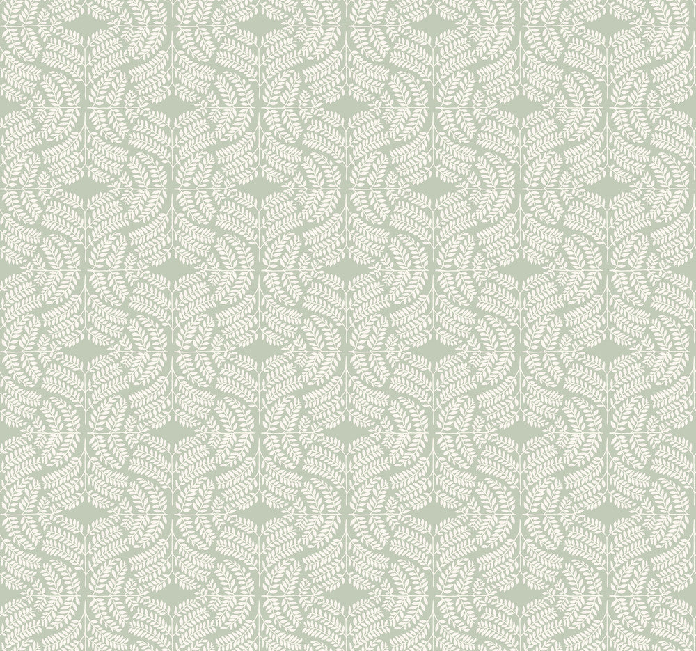 Fern Tile Green Wallpaper by York Wallcoverings Handpainted Traditionals Covers about 60.8 square feet 27-in by 27-ft long roll Prepasted 25.25 - Fabric Carolina -