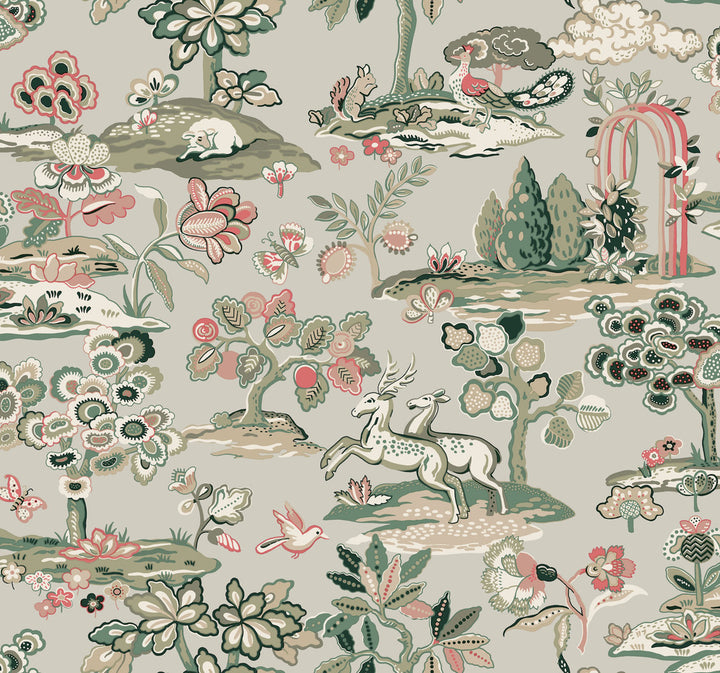Kingswood Taupe & Coral Wallpaper by York Wallcoverings Handpainted Traditionals Covers about 60.8 square feet 27-in by 27-ft long roll Prepasted 25.25 - Fabric Carolina -
