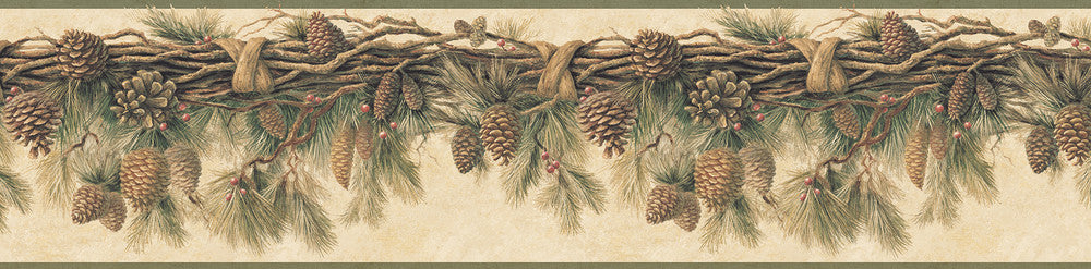 Wyola Olive Pinecone Forest Wallpaper by Chesapeake Echo Lake Lodge Covers about 11.3 square feet 9-in by 15-ft long roll Prepasted 0 - Fabric Carolina -
