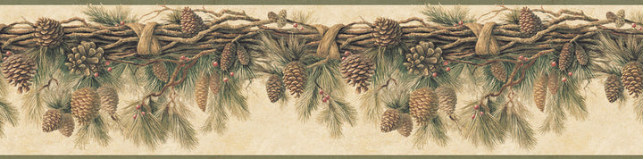 Wyola Olive Pinecone Forest Wallpaper by Chesapeake Echo Lake Lodge Covers about 11.3 square feet 9-in by 15-ft long roll Prepasted 0 - Fabric Carolina -
