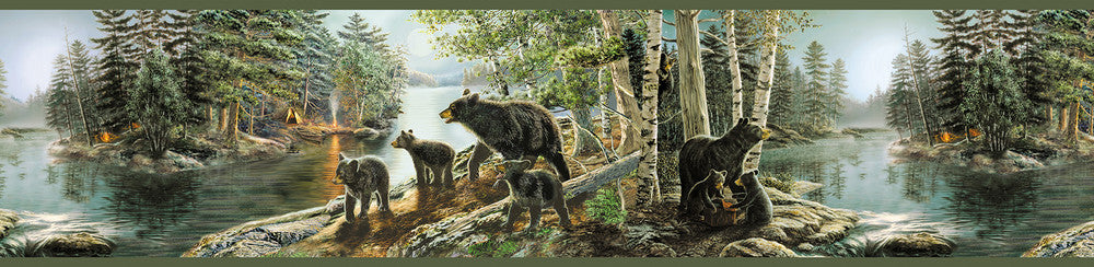 Salvador Green Bear Necessities Wallpaper by Chesapeake Echo Lake Lodge Covers about 7.5 square feet 6-in by 15-ft long roll Prepasted 0 - Fabric Carolina -