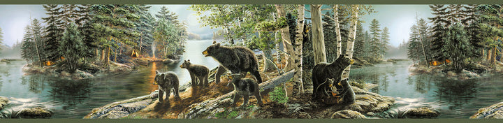 Salvador Green Bear Necessities Wallpaper by Chesapeake Echo Lake Lodge Covers about 7.5 square feet 6-in by 15-ft long roll Prepasted 0 - Fabric Carolina -