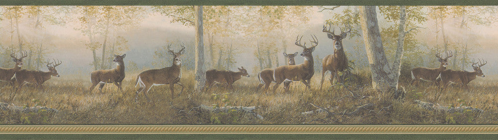 Storrie Green Deer Wallpaper by Chesapeake Echo Lake Lodge Covers about 8.1 square feet 6.5-in by 15-ft long roll Prepasted 0 - Fabric Carolina -