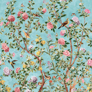 Jardin Bloom Mural 3 Panel Set Turquoise TM13668 by Thibaut Wallpaper