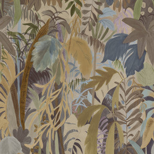 Thibaut Wallpaper Rainforest Mural Neutral on Metallic TM15854 