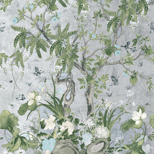 Wild Wisteria Mural 3 Panel Set Metallic Silver TM42053 by Thibaut Wallpaper