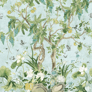 Wild Wisteria Mural 3 Panel Set Spa Blue TM42054 by Thibaut Wallpaper