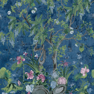Wild Wisteria Mural 3 Panel Set Navy TM42055 by Thibaut Wallpaper