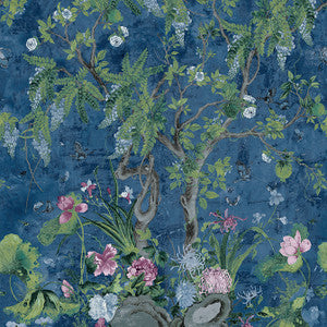Wild Wisteria Mural 3 Panel Set Navy TM42055 by Thibaut Wallpaper