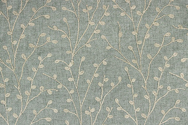 Topiary Mist by Richloom Fabric See sample 70% Polyester, 30% Linen base w/100% Polyester Emb. USA or Imported N/A </p><p>Repeat: V10.80" x H13" 56" - Fabric Carolina -