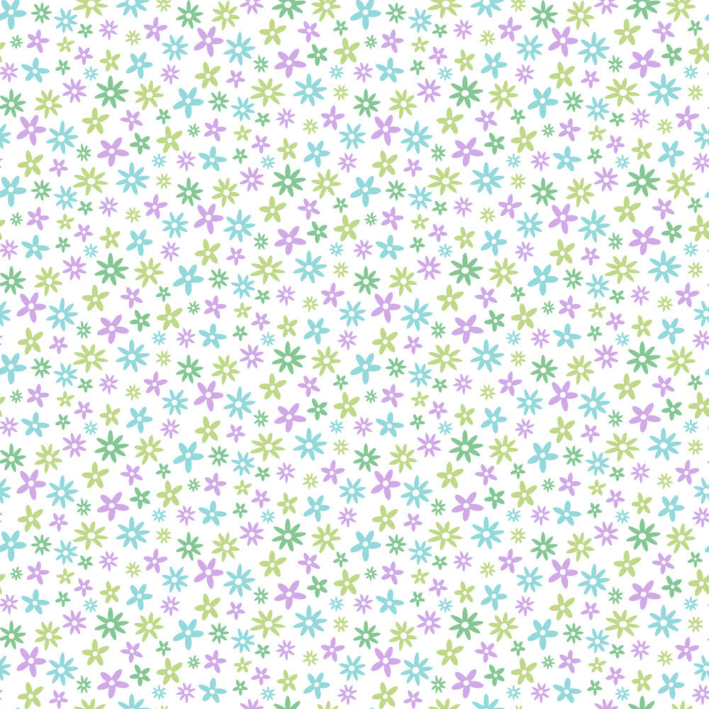 Delilah Blue Mod Flower Toss Wallpaper by Chesapeake Totally For Kids Covers about 56.4 square feet 20.5-in by 33-ft long roll Prepasted 5.1 - Fabric Carolina -