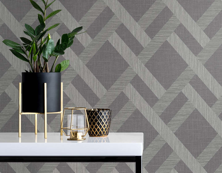 Linen Trellis Ash TS80818 by Seabrook Designs Designer Wallpaper