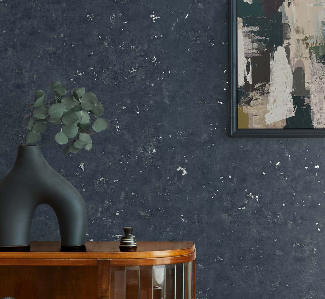 Cement Faux Storm Blue & Metallic Graphite TS81202 by Seabrook Designs Designer Wallpaper