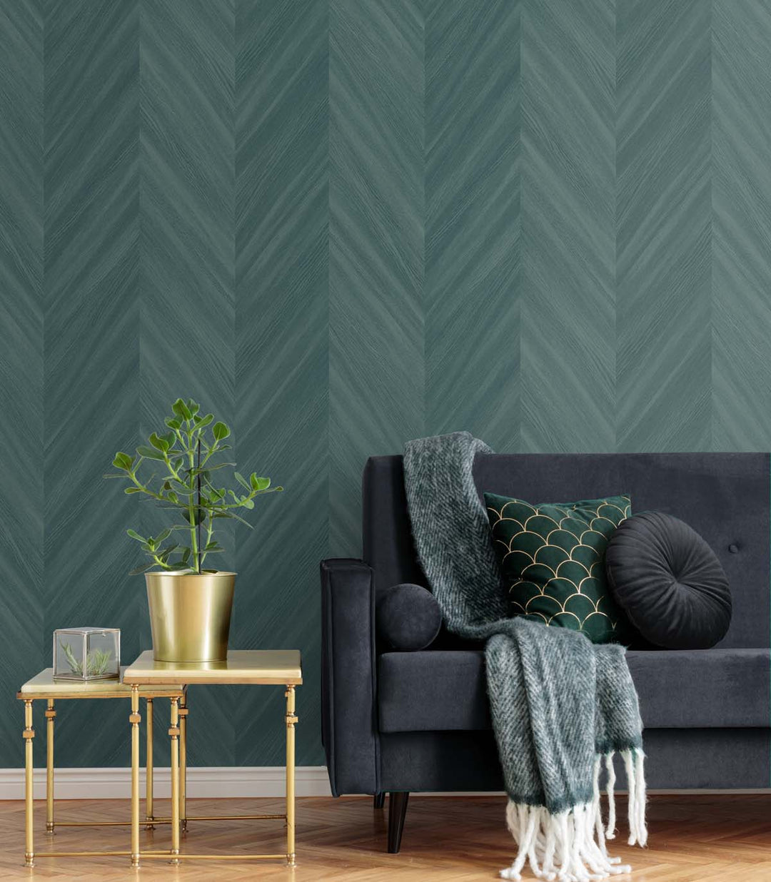 Chevron Wood Wintergreen TS82104 by Seabrook Designs Designer Wallpaper