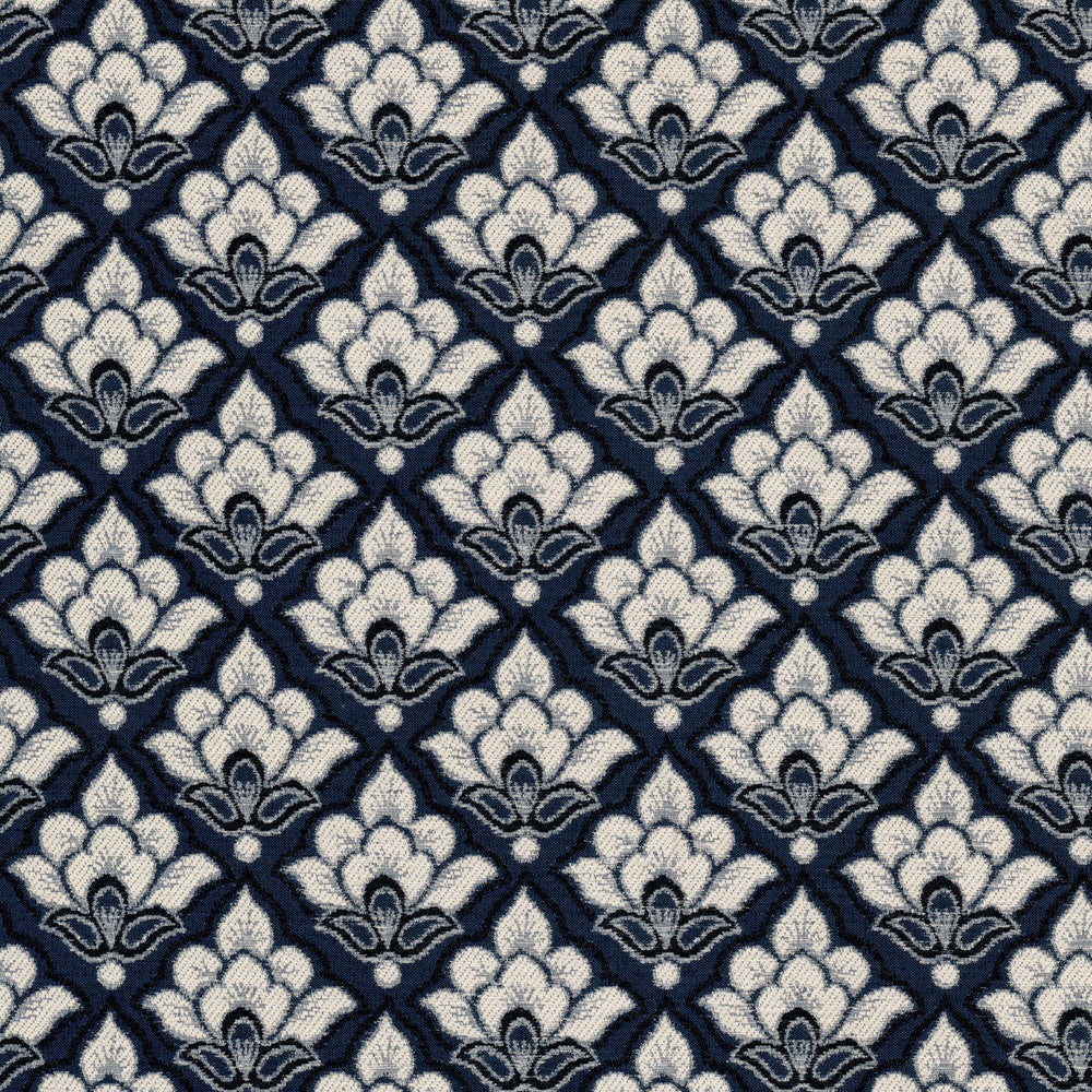 Turret 7 Navy by Stout Fabric Stout Fabric Turret 7 NavyFabric Great Impressions Blue/Spa 52%Svi 32%Pol 16%Cot USA </p><p>Repeat: H: 4.875, V: 5.25 57.5 in - Fabric Carolina -