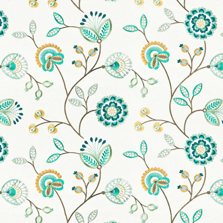 Twostep 3 Turquoise by Stout Fabric Rainbow Library Aqua/Lagoon 100% Cotton Viscose Embroidery INDIA WYZENBEEK 30 000 DOUBLE RUB WEAR TEST (HEAVY DUTY) Horizontal: 25.25 and Vertical: 15.25 51 in - Fabric Carolina -