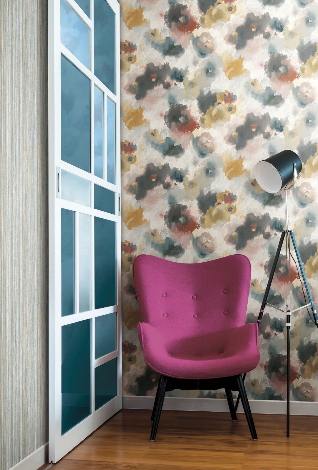 Impressionist Floral Copper & Blue Wallpaper by York Wallcoverings Designer