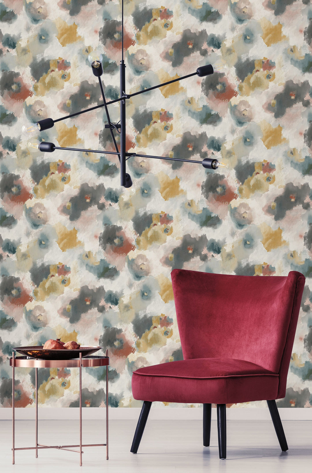 Impressionist Floral Copper & Blue Wallpaper by York Wallcoverings Designer