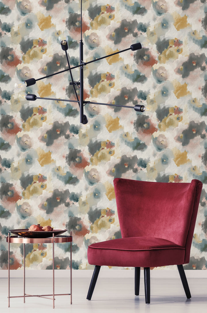 Impressionist Floral Copper & Blue Wallpaper by York Wallcoverings Designer