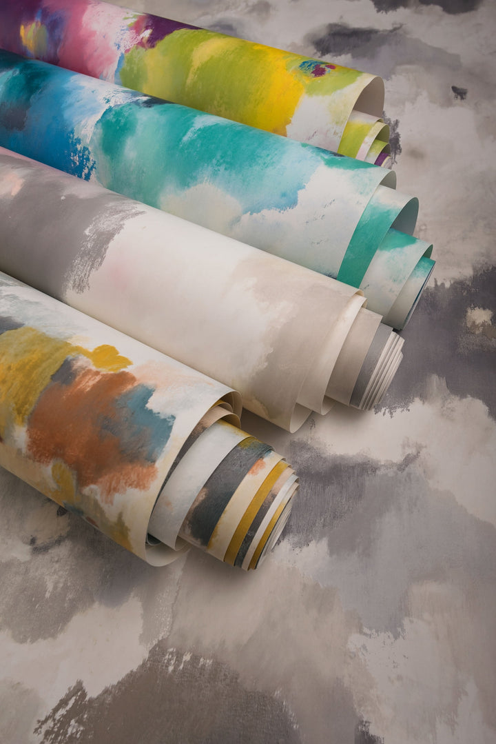Impressionist Floral Copper & Blue Wallpaper by York Wallcoverings Designer