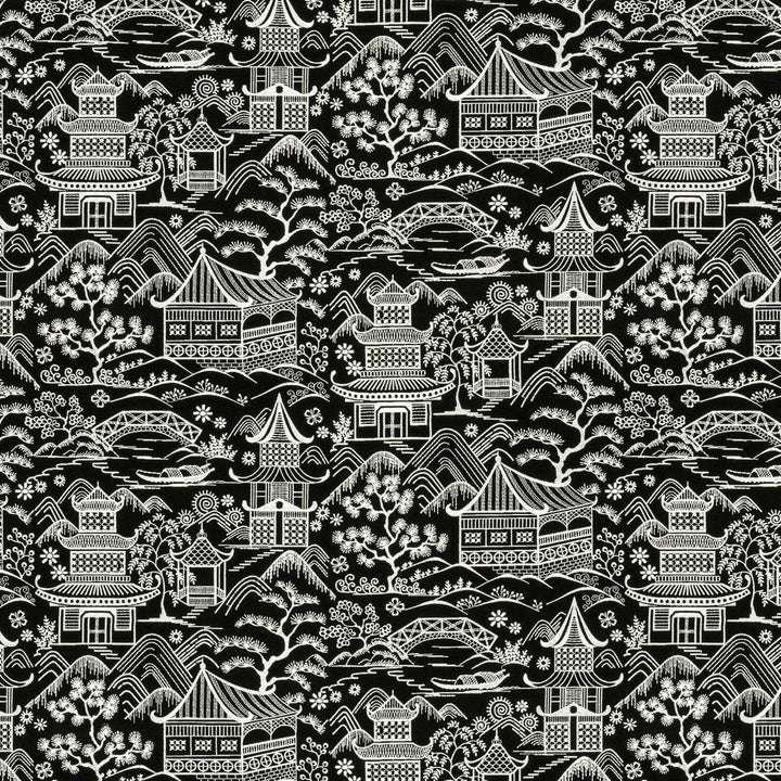 Upsala 2 Black/White by Stout Designer Fabric RAINBOW LIBRARY FOG/COAL 76%POL 24%COT %VEMB INDIA Horizontal: 25.375 and Vertical: 17.875 50.75 in - Swanky Fabrics -