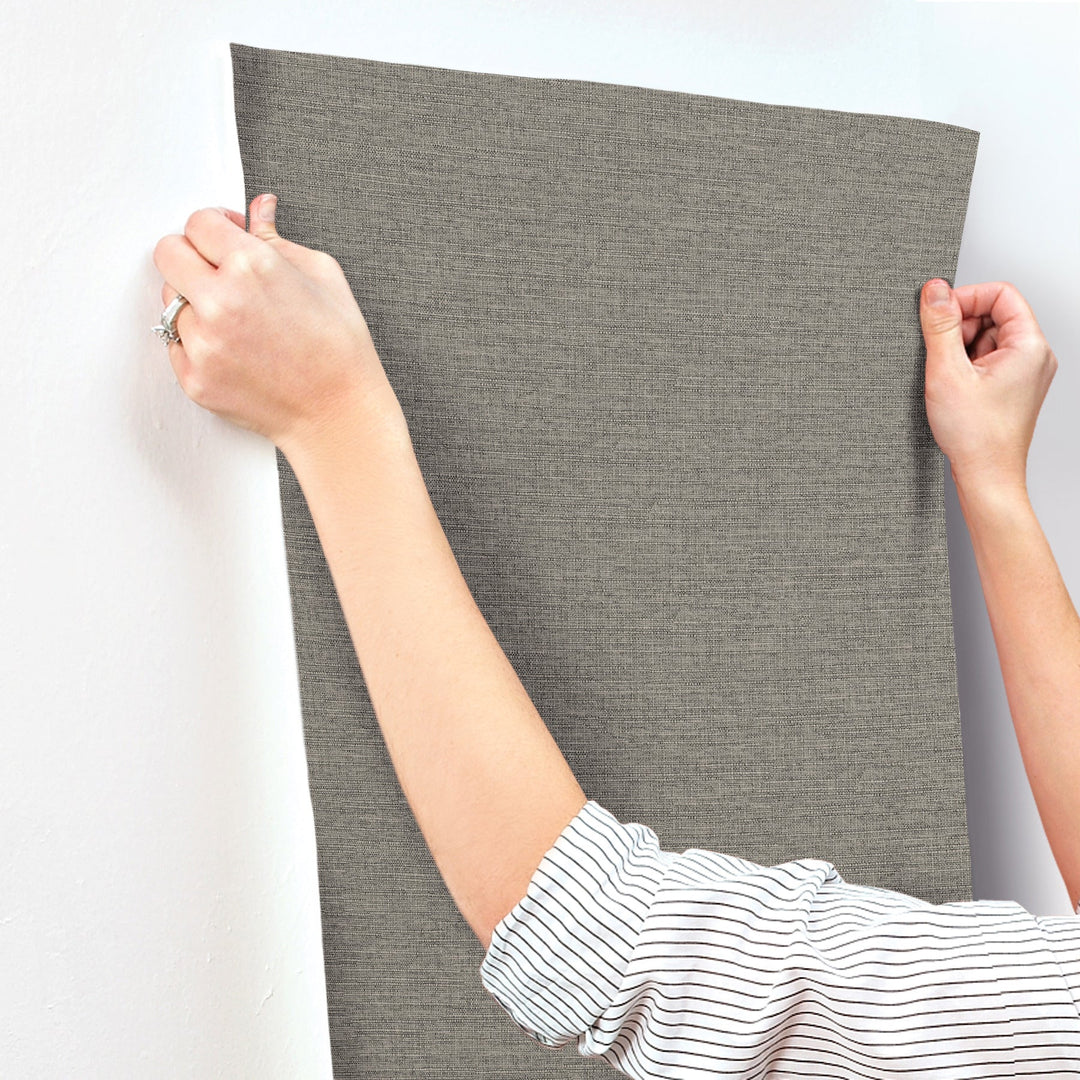 Terrene Charcoal Faux Linen Wallpaper by York Wallcoverings Designer