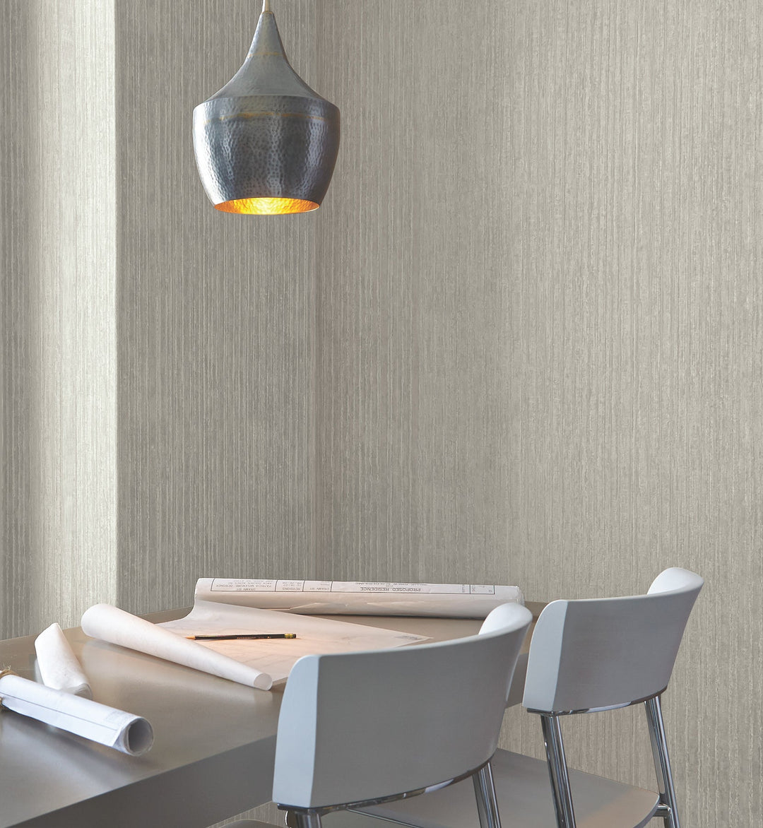 Precious Metal Silver Corrugated Wallpaper by York Wallcoverings Designer