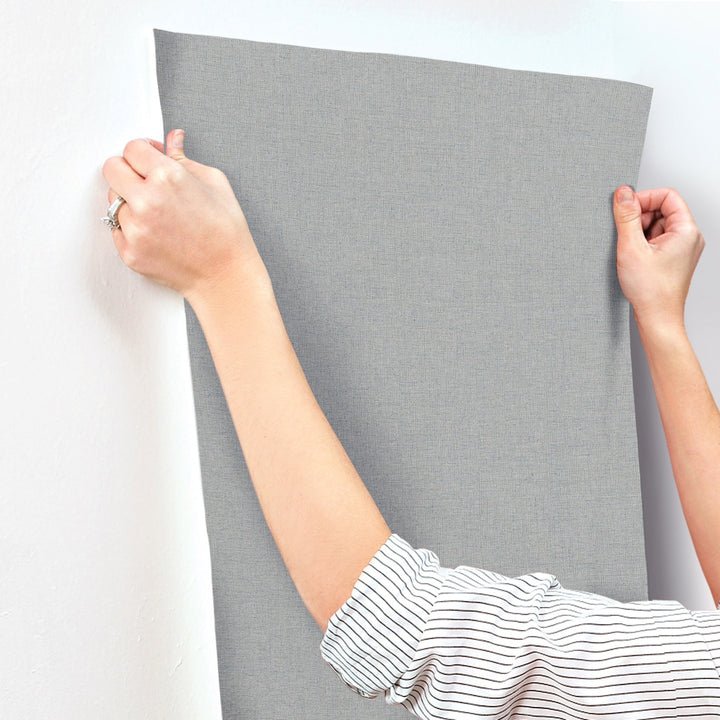 Heathered Linen Light Blue Faux Fabric Wallpaper by York Wallcoverings Designer