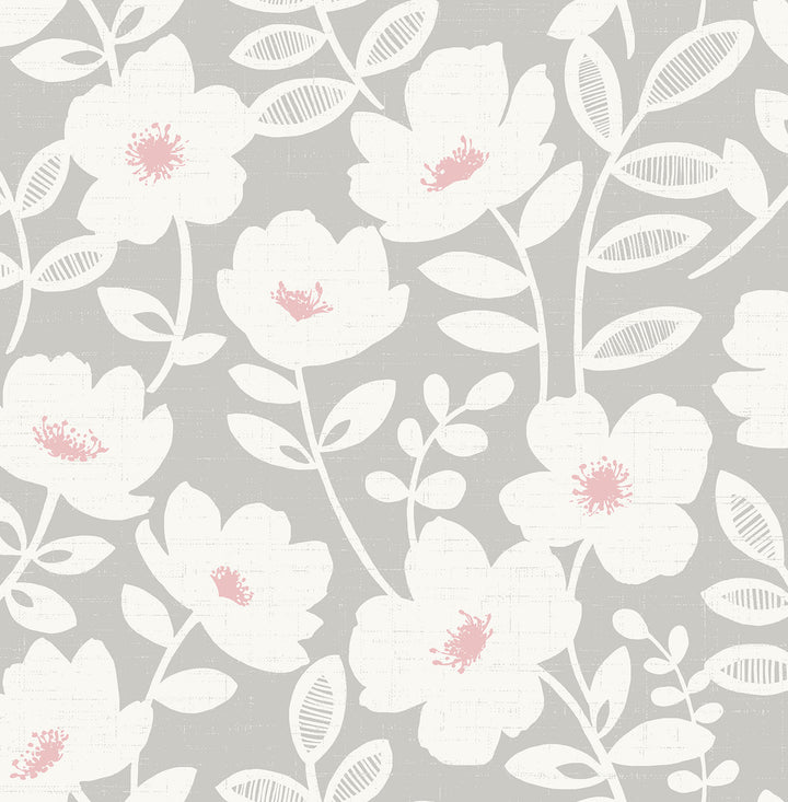 Bergman Pink Scandi Flower Wallpaper by Brewster Brewster Essentials Covers about 56.4 square feet 20.5-in by 33-ft long roll Unpasted 20.9 - Fabric Carolina -