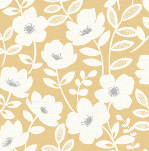 Bergman Mustard Scandi Flower Wallpaper by Brewster
