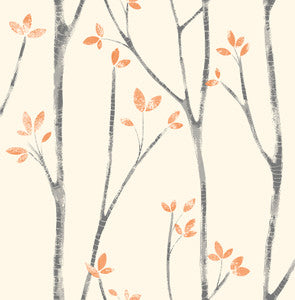 Ingrid Orange Scandi Tree Wallpaper by Brewster
