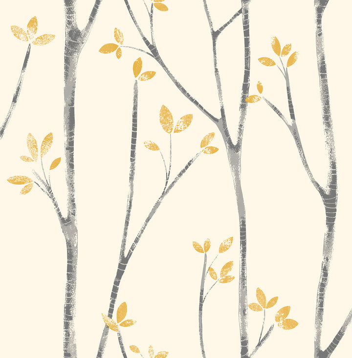 Ingrid Mustard Scandi Tree Wallpaper by Brewster Brewster Essentials Covers about 56.4 square feet 20.5-in by 33-ft long roll Unpasted 20.9 - Fabric Carolina -