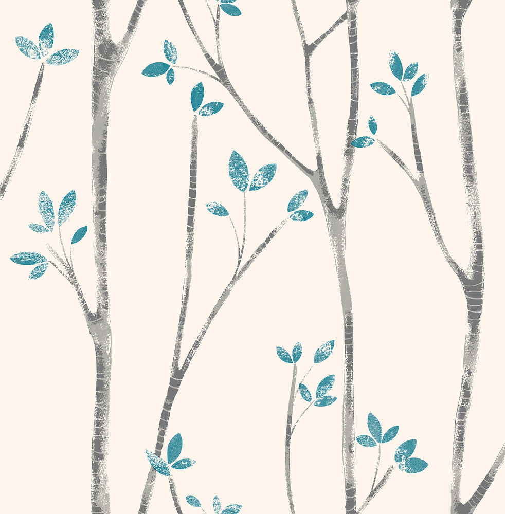 Ingrid Blue Scandi Tree Wallpaper by Brewster Brewster Essentials Covers about 56.4 square feet 20.5-in by 33-ft long roll Unpasted 20.9 - Fabric Carolina -