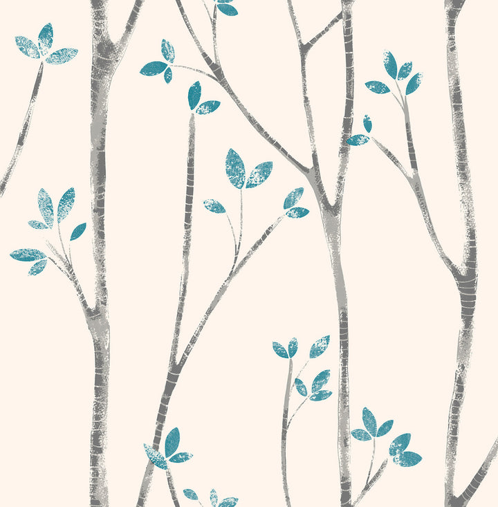 Ingrid Blue Scandi Tree Wallpaper by Brewster Brewster Essentials Covers about 56.4 square feet 20.5-in by 33-ft long roll Unpasted 20.9 - Fabric Carolina -