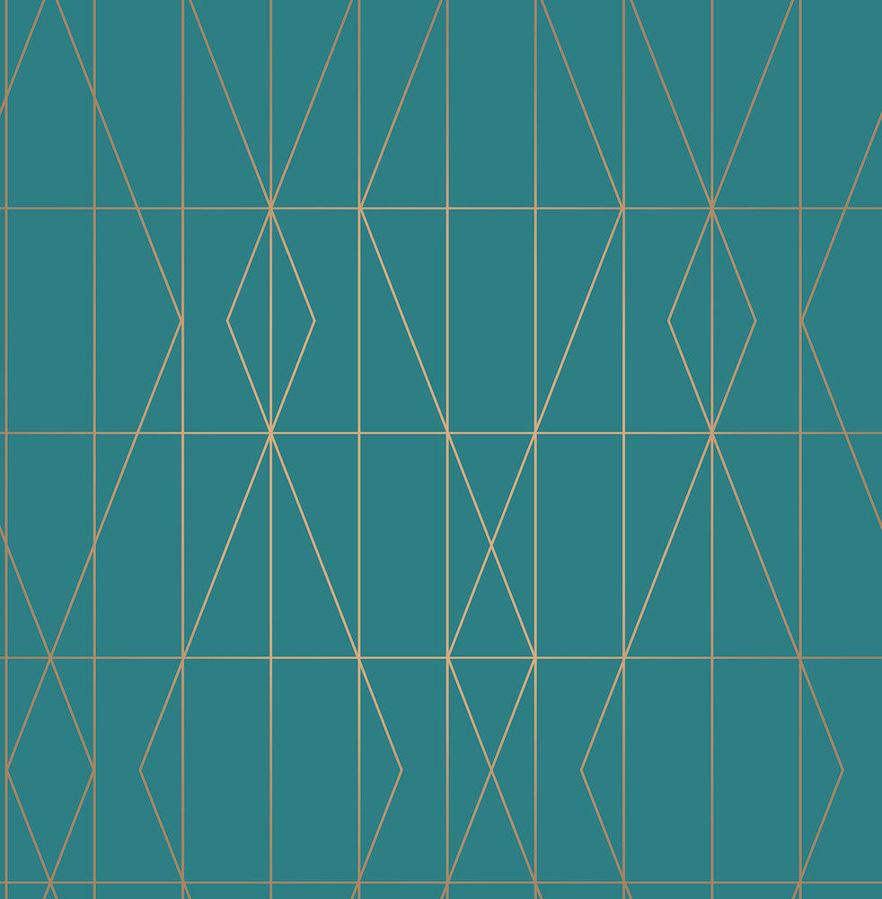 LeVeque Teal Deco Diamond Geo Wallpaper by Brewster Brewster Essentials Covers about 56.4 square feet 20.5-in by 33-ft long roll Unpasted 20.9 - Fabric Carolina -