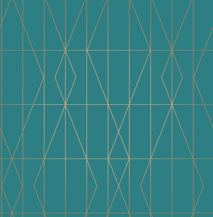 LeVeque Teal Deco Diamond Geo Wallpaper by Brewster Brewster Essentials Covers about 56.4 square feet 20.5-in by 33-ft long roll Unpasted 20.9 - Fabric Carolina -